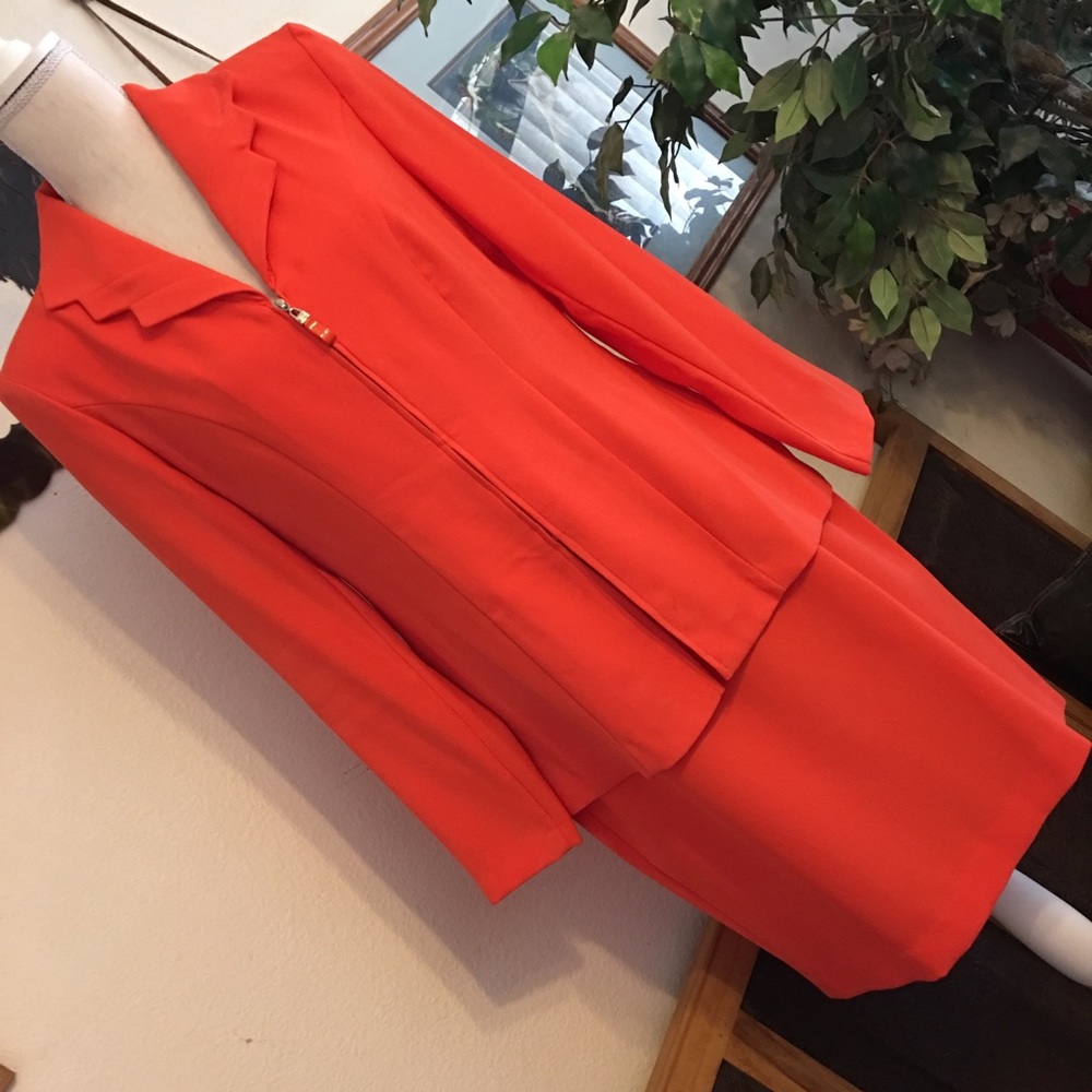 Lew Magram bright orange career skirt suit